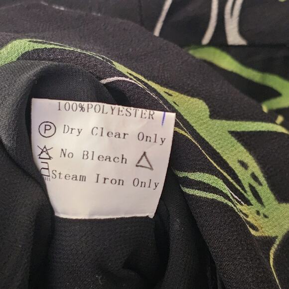 MANYUS Green Tropical Silk Skirt Size M Flare Flowy Midi Lined Soft Alt Goth - Picture 5 of 8